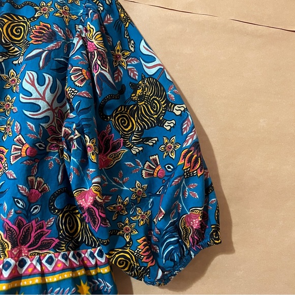 PrintFresh Annabelle Blouse in Tibetan Tigress Tie Front Flutter Hem Top Size S - Picture 7 of 12